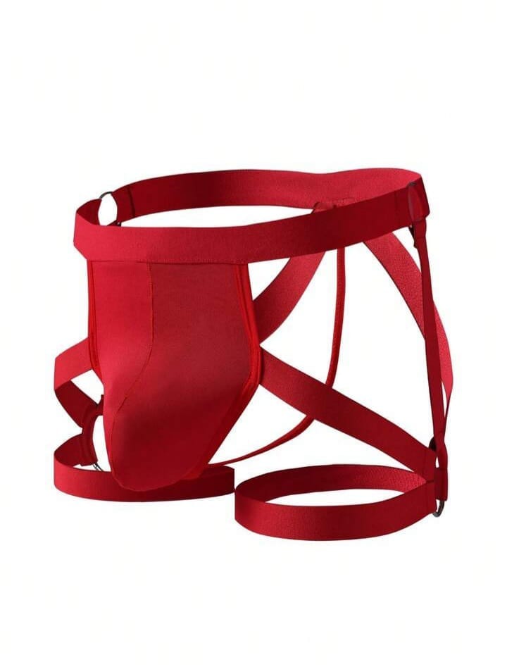 Red cage brief with contour pouch.